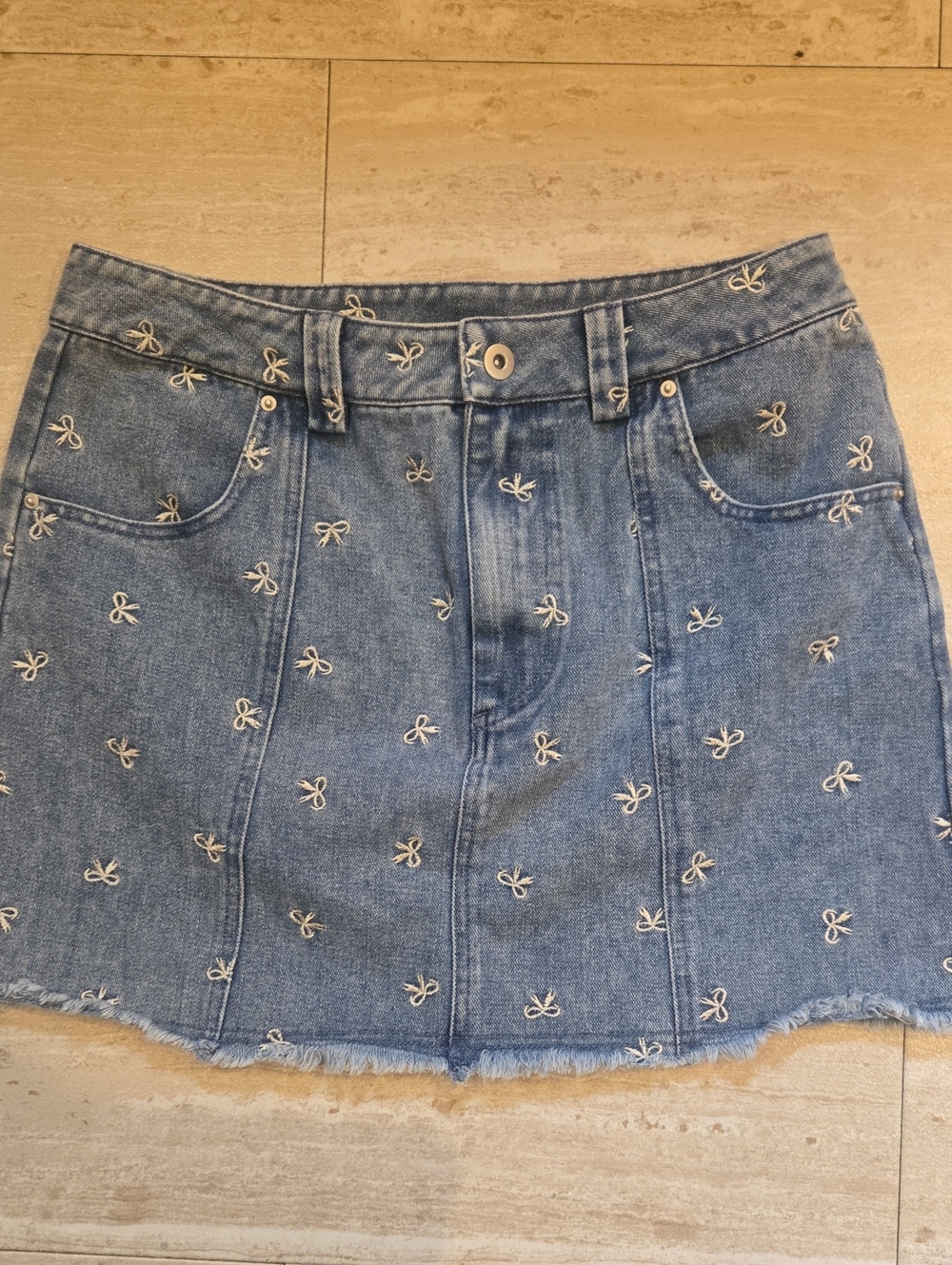 Pink Lily Blue Denim Bow Accent Mini Skirt